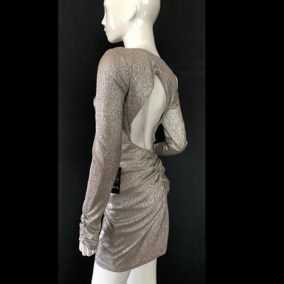 Arden B silver metallic long sleeve sexy mini dress - Picture 3 of 8